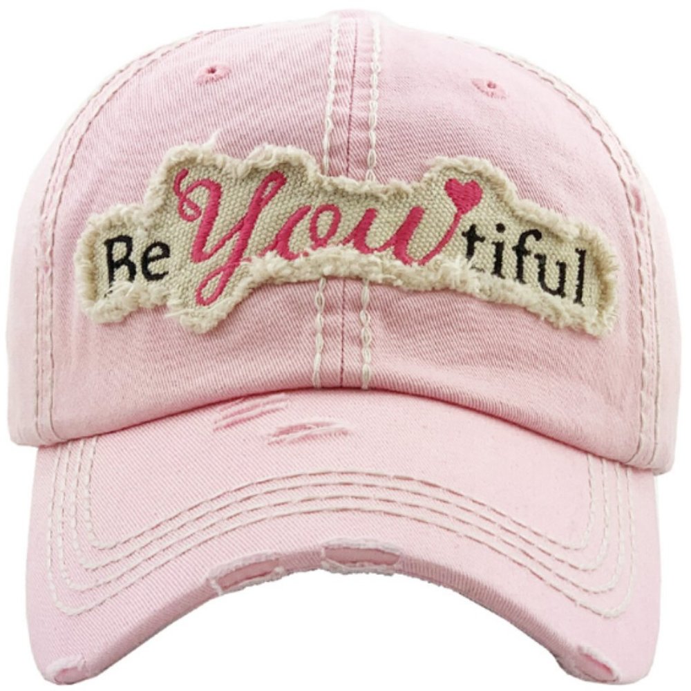 BeYOUtiful Distressed Pink Baseball Hat